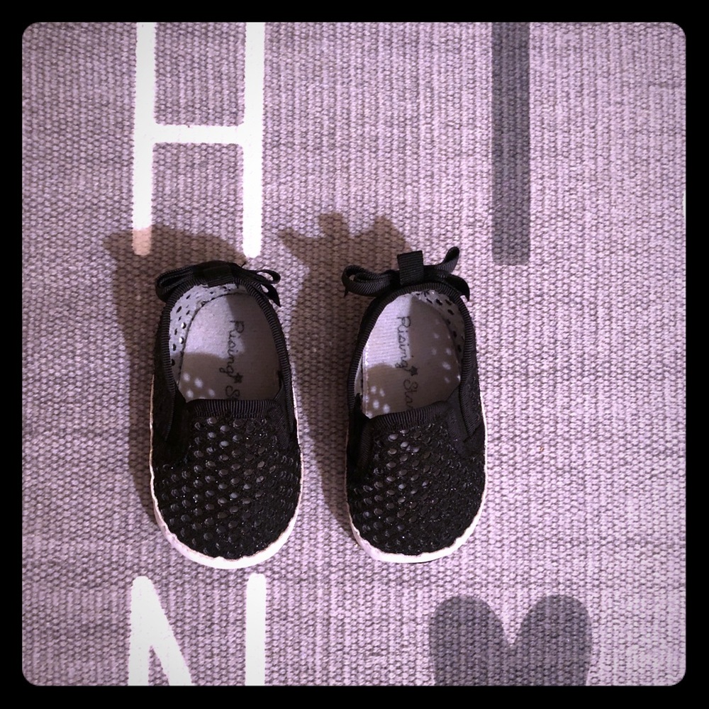 Rising star black sparkly with bow baby shoes